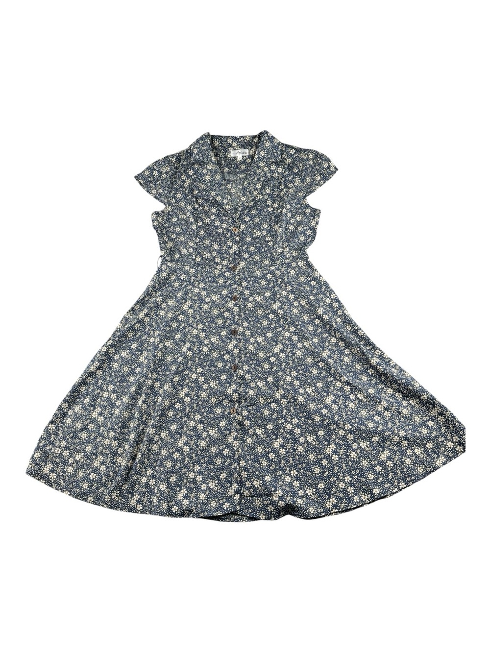 La Soul Blue Floral Button Front Fit & Flare Dress 90s Cottagecore M - Picture 3 of 8